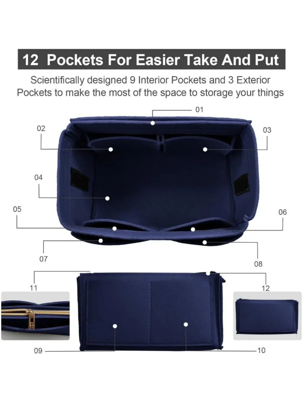 Purse Organizer Insert - Felt Tote Bag Divider with 5 Sizes for Handbag Storage